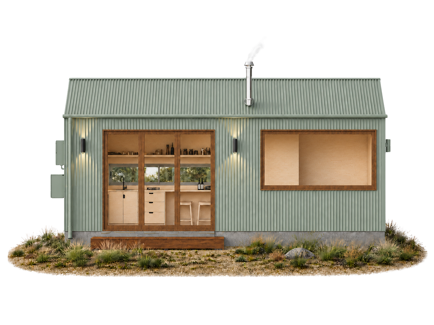 CA-01 cabin render in Eucalyptus